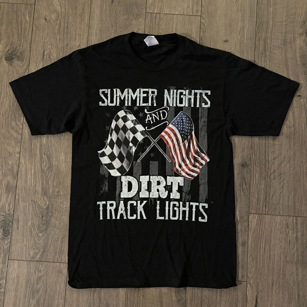 Summer Nights Dirt Track Lights Racing Motocross Bike T-Shirt Women’s Small